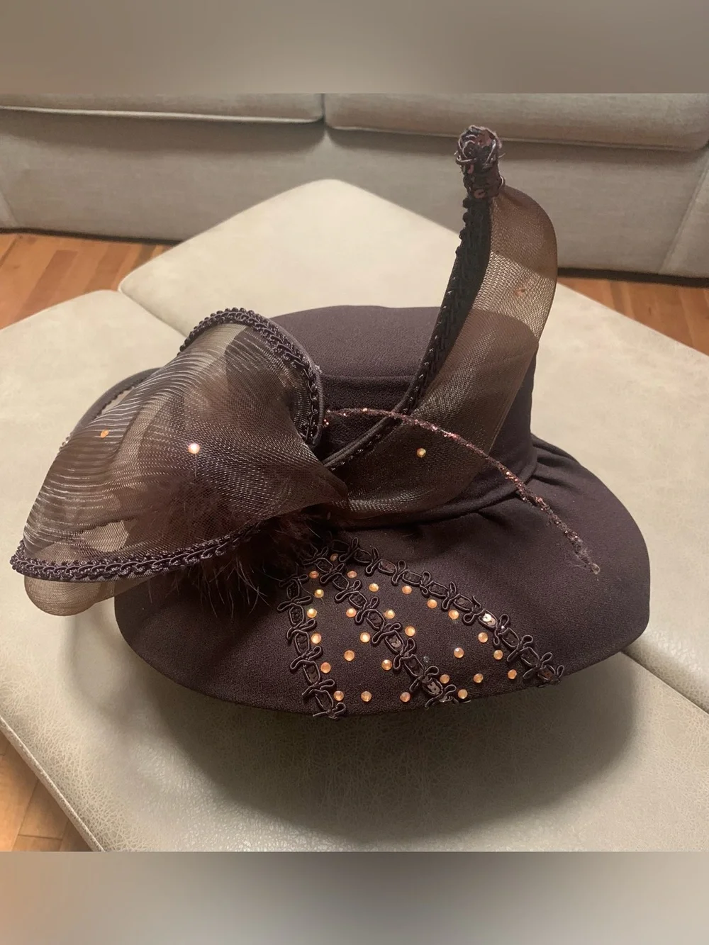 Vintage Gilbert & Ivy Womens Brown Wool Millinery Embellished Formal/Derby Hat